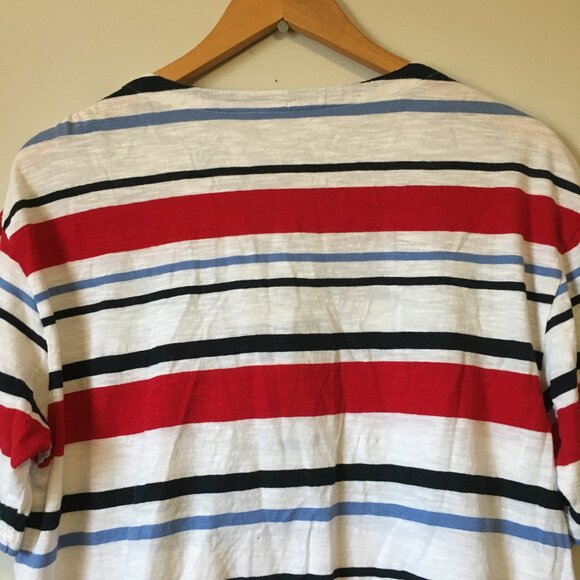 Preppy Cotton Nautical Striped Tie Up Collar Half Sleeve Tee - Picture 6 of 15